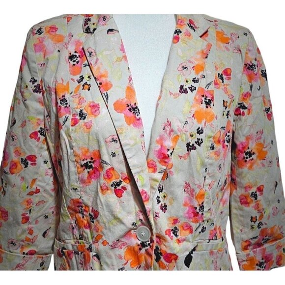89th & Madison orange &pink floral 3/4 sleeve career piece jacket blazer size L - Picture 2 of 6